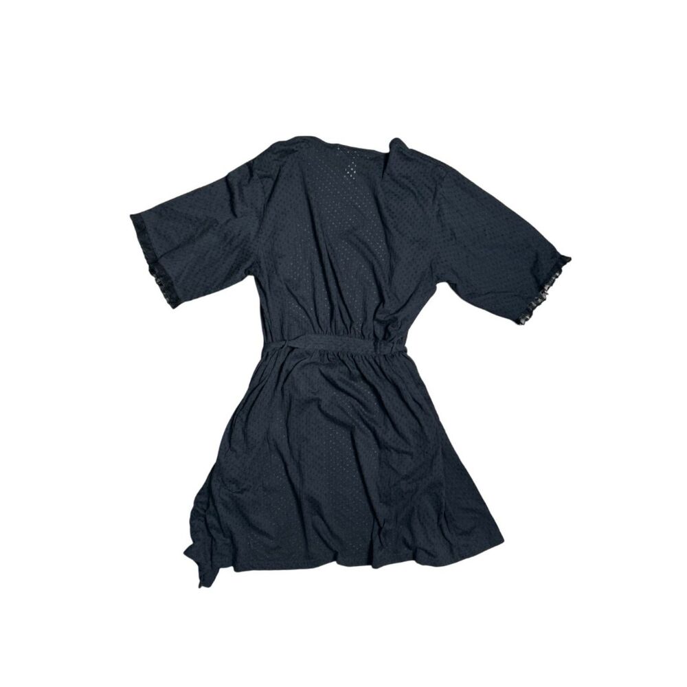 Oscar de la Renta Pink Label Black Swiss Dot Mesh‎ Trim Wrap Robe - Size M